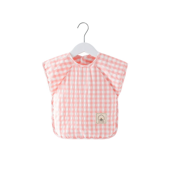 Classic Gingham Style Short-Sleeve Baby Smock in Flamingo