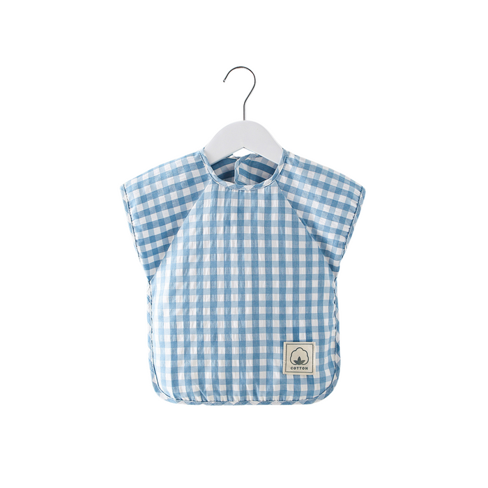 Classic Gingham Style Short-Sleeve Baby Smock in Sky Blue