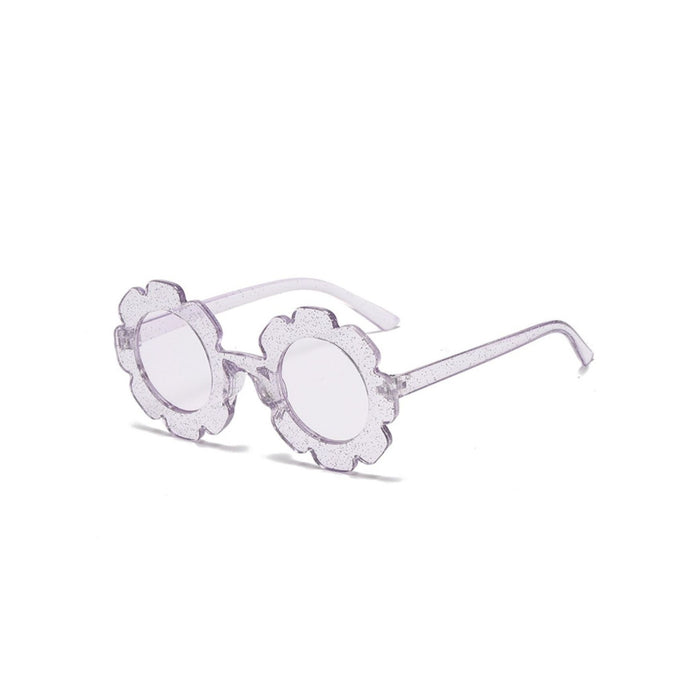 Edna Round Flower Sunglasses in Clear Purple Sparkle