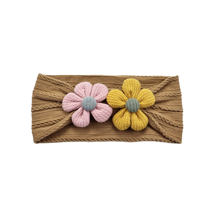 Plush Double Flower Baby Headband in Rust