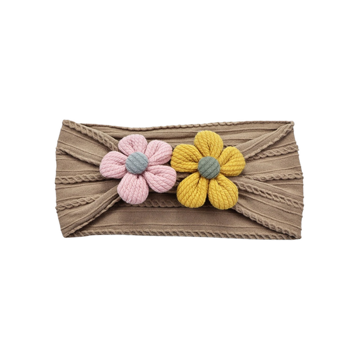 Plush Double Flower Baby Headband in Sienna