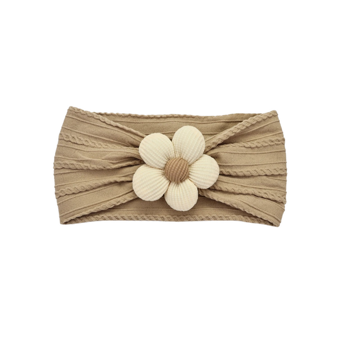 Plush Single Flower Baby Headband in Oat