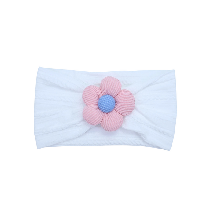 Plush Single Flower Baby Headband in White