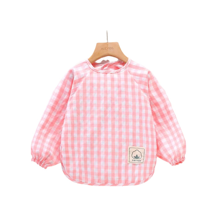 Classic Gingham Style Long-Sleeve Baby Smock in Strawberry