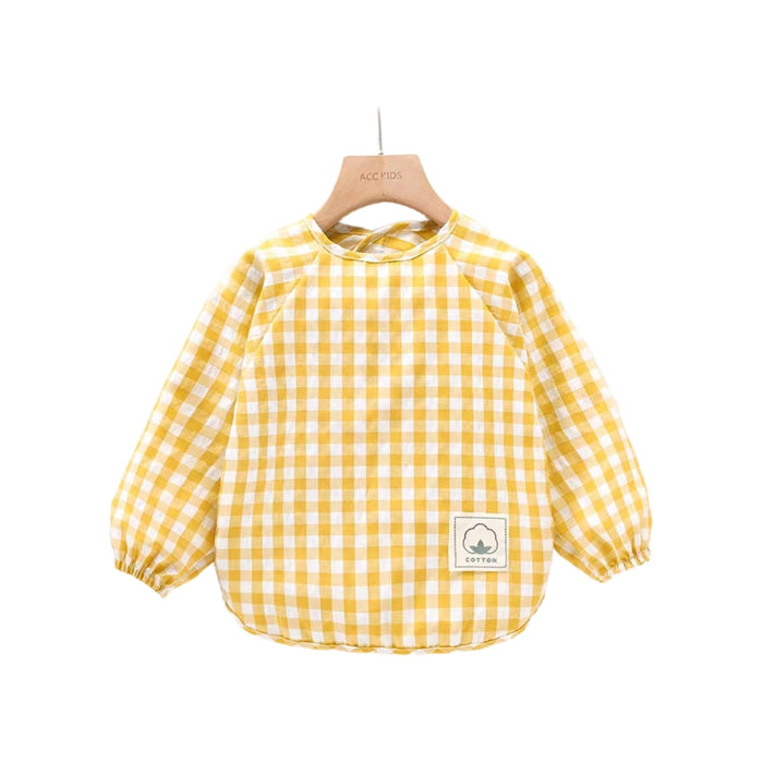 Classic Gingham Style Long-Sleeve Baby Smock in Strawberry