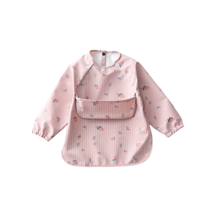 Waterproof Long Sleeve Baby Smock Bib in Berry Stripey