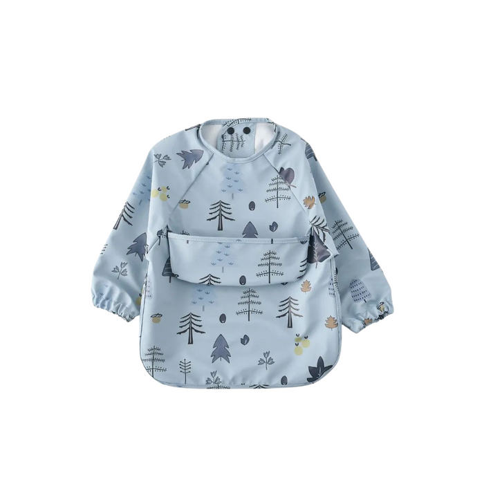 Waterproof Long Sleeve Baby Smock Bib in Blue Tree Tumbles