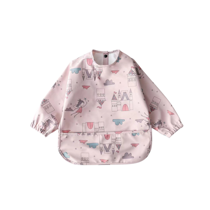 Waterproof Long Sleeve Baby Smock Bib in Fairy Castle