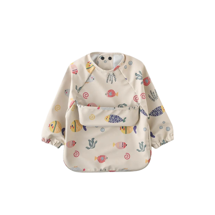 Waterproof Long Sleeve Baby Smock Bib in Fin-tastic Friends