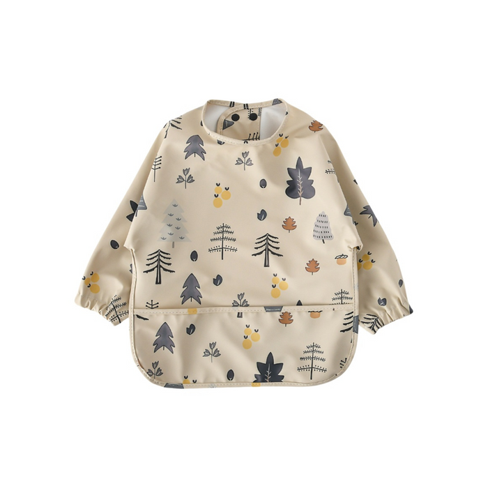 Waterproof Long Sleeve Baby Smock Bib in Tree Tumbles