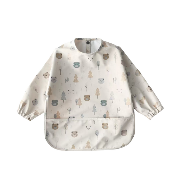 Waterproof Long Sleeve Baby Smock Bib in Woodland Cubs