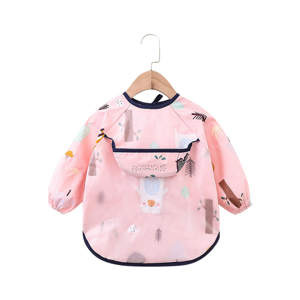 Baby Smock Bib Long Sleeve Pink Woodlands